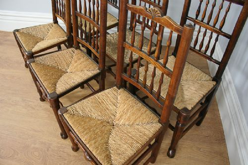 fig 7. Set of 6 Full Age Elm Spindle Back Country Kitchen Chairs (Circa 1780 - 1840)