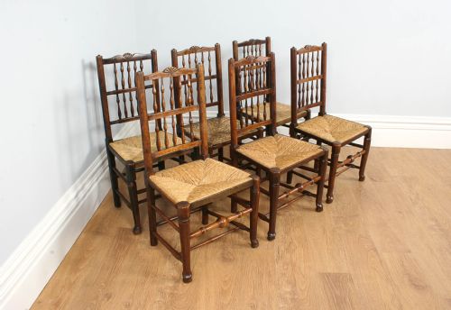 Set of 6 Full Age Elm Spindle Back Country Kitchen Chairs (Circa 1780 - 1840)