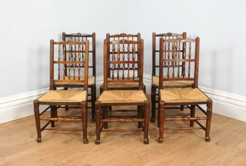 fig 1. Set of 6 Full Age Elm Spindle Back Country Kitchen Chairs (Circa 1780 - 1840)