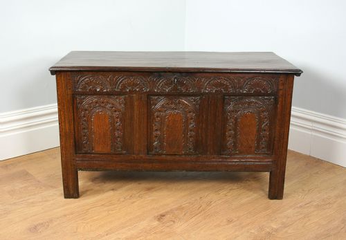 Charles II Oak Somerset Carved Panel Coffer (Circa 1650 - 1700)