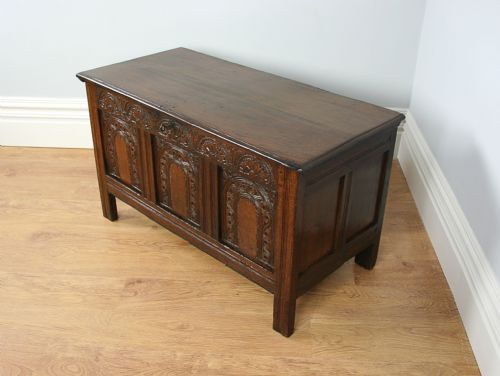 fig 1. Charles II Oak Somerset Carved Panel Coffer (Circa 1650 - 1700)