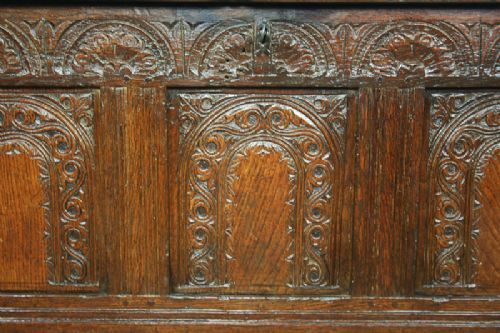 fig 5. Charles II Oak Somerset Carved Panel Coffer (Circa 1650 - 1700)
