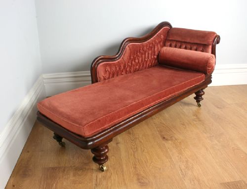 fig 1. Victorian Mahogany Button Upholstered Chaise Longue (Circa 1860)