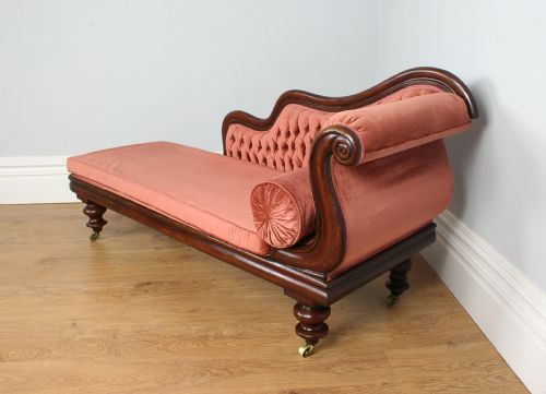 fig 2. Victorian Mahogany Button Upholstered Chaise Longue (Circa 1860)
