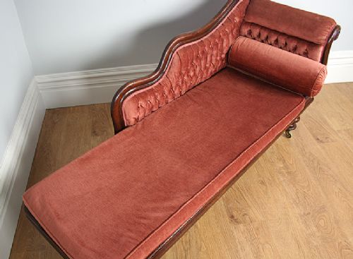 fig 3. Victorian Mahogany Button Upholstered Chaise Longue (Circa 1860)