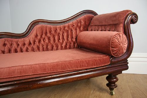 fig 5. Victorian Mahogany Button Upholstered Chaise Longue (Circa 1860)