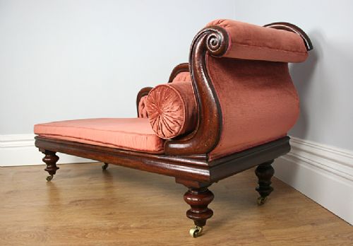 fig 8. Victorian Mahogany Button Upholstered Chaise Longue (Circa 1860)