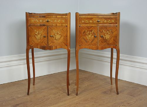 Pair of French Louis Kingwood Marquetry Serpentine Bedside Tables (Circa 1920)