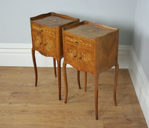fig 3. Pair of French Louis Kingwood Marquetry Serpentine Bedside Tables (Circa 1920)