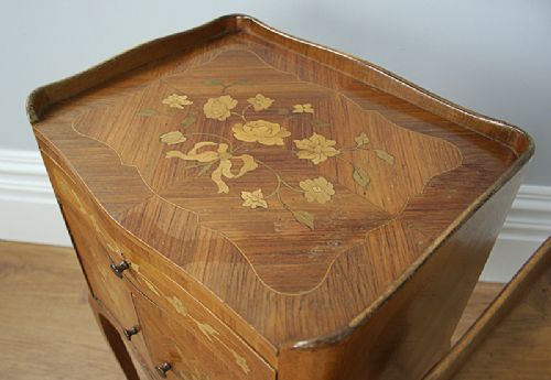 fig 4. Pair of French Louis Kingwood Marquetry Serpentine Bedside Tables (Circa 1920)