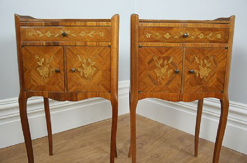 fig 5. Pair of French Louis Kingwood Marquetry Serpentine Bedside Tables (Circa 1920)