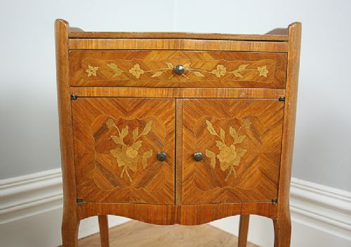 fig 6. Pair of French Louis Kingwood Marquetry Serpentine Bedside Tables (Circa 1920)