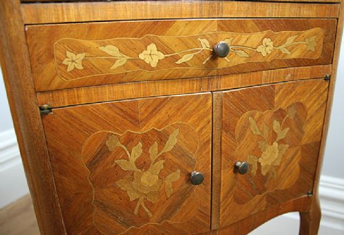 fig 8. Pair of French Louis Kingwood Marquetry Serpentine Bedside Tables (Circa 1920)