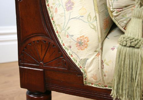 fig 8. Edwardian Mahogany Rail-back Cream Upholstered Chaise Longue Sofa Settee Couch (Circa 1901 - 1910)