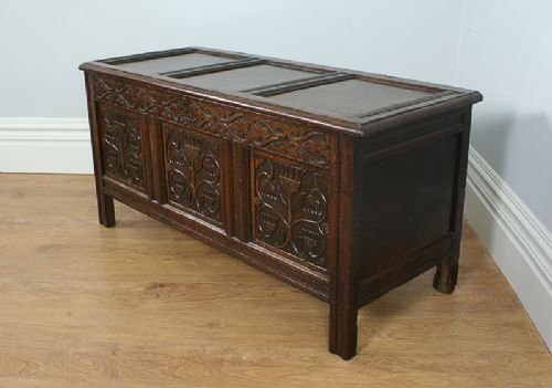 fig 1. Charles II North Country Carved Oak Coffer (Dated 1680)