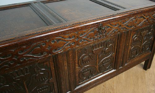 fig 4. Charles II North Country Carved Oak Coffer (Dated 1680)