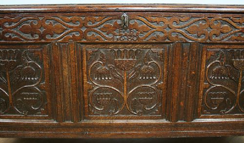 fig 5. Charles II North Country Carved Oak Coffer (Dated 1680)