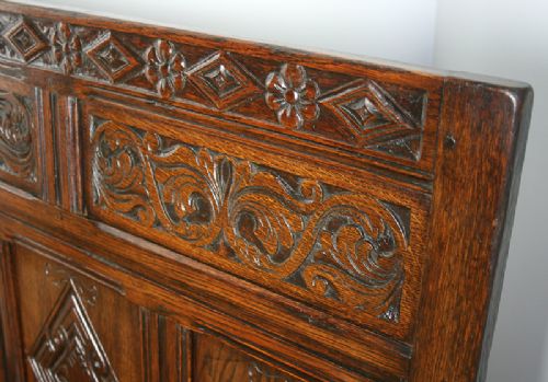 fig 4. 3ft 6” Carved Five Panel Oak Victorian Country Box Settle (Circa 1860)