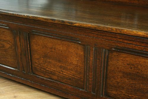 fig 9. 3ft 6” Carved Five Panel Oak Victorian Country Box Settle (Circa 1860)