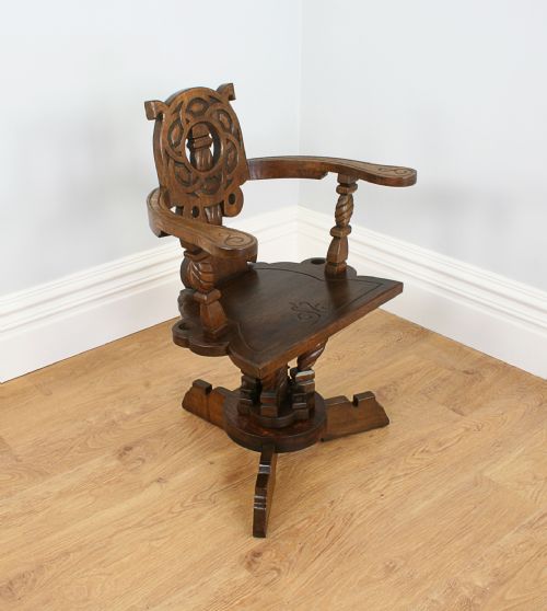 fig 2. Victorian Celtic Scottish Arts & Crafts Oak Revolving Office Armchair (Circa 1900)