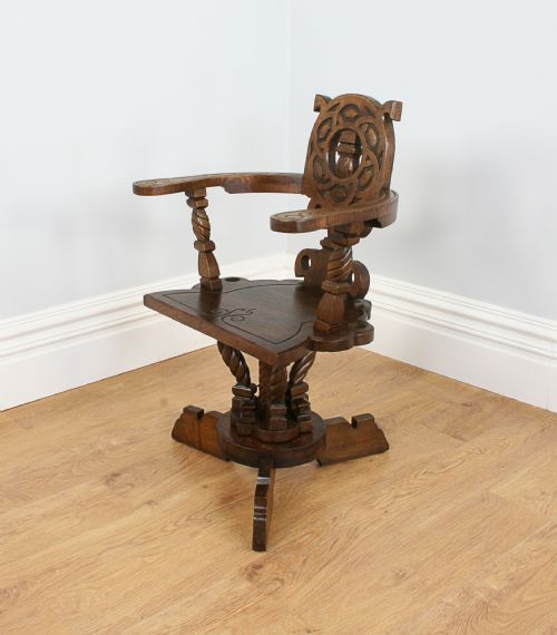 fig 1. Victorian Celtic Scottish Arts & Crafts Oak Revolving Office Armchair (Circa 1900)
