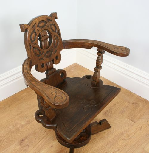 fig 3. Victorian Celtic Scottish Arts & Crafts Oak Revolving Office Armchair (Circa 1900)