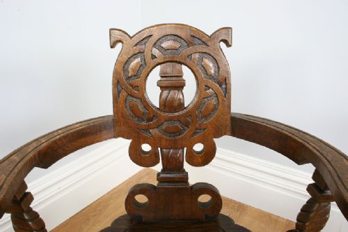 fig 4. Victorian Celtic Scottish Arts & Crafts Oak Revolving Office Armchair (Circa 1900)