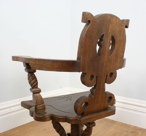 fig 8. Victorian Celtic Scottish Arts & Crafts Oak Revolving Office Armchair (Circa 1900)