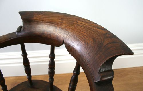fig 6. Antique Pair of Victorian Ash & Elm Smokers’ Bow Captains Armchairs (Circa 1880)