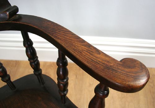 fig 7. Antique Pair of Victorian Ash & Elm Smokers’ Bow Captains Armchairs (Circa 1880)