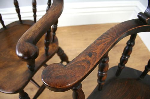 fig 8. Antique Pair of Victorian Ash & Elm Smokers’ Bow Captains Armchairs (Circa 1880)