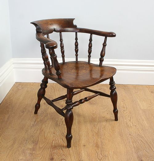 Ash & Elm Victorian Smokers Bow Captains Armchair (Circa 1880)