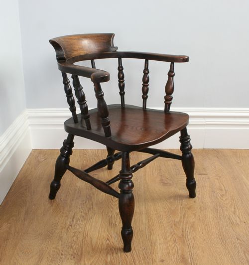 Ash & Elm Victorian Smokers’ Bow Captains Armchair (Circa 1880)