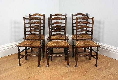 fig 1. Set of Six 6 Ash & Oak Ladder Back Country Farmhouse Dining Chairs (Circa 1880 - 1900)