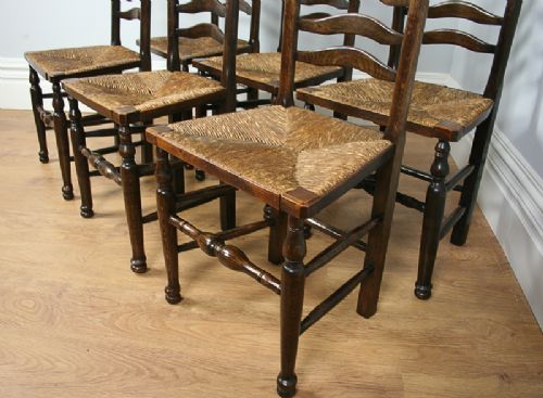 fig 5. Set of Six 6 Ash & Oak Ladder Back Country Farmhouse Dining Chairs (Circa 1880 - 1900)