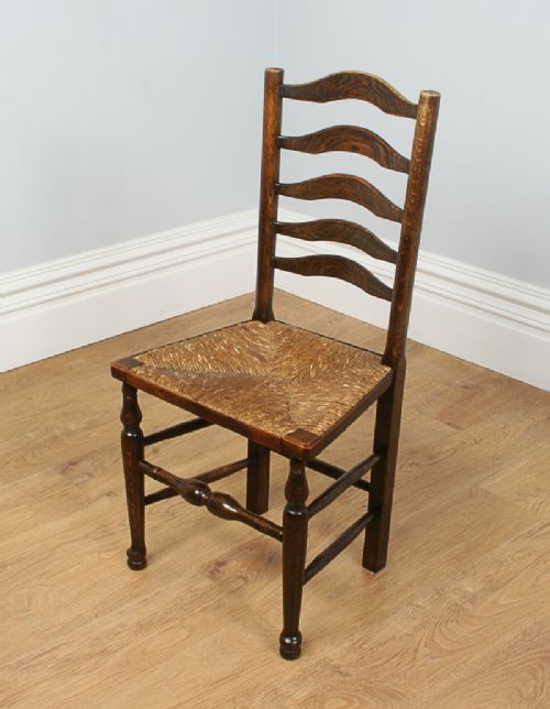 fig 7. Set of Six 6 Ash & Oak Ladder Back Country Farmhouse Dining Chairs (Circa 1880 - 1900)