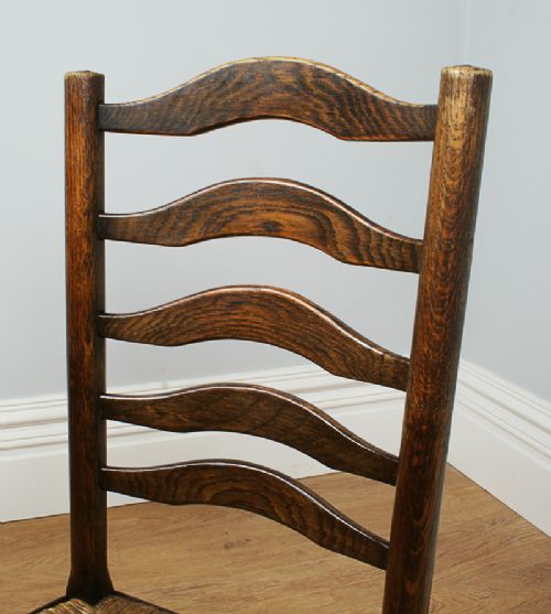 fig 8. Set of Six 6 Ash & Oak Ladder Back Country Farmhouse Dining Chairs (Circa 1880 - 1900)