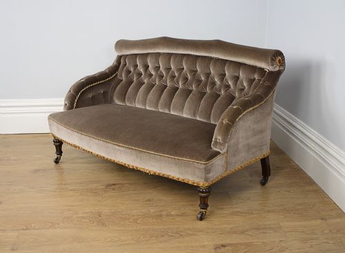 Victorian Shoolbred & Co. Rosewood Two Seat Upholstered Couch (Circa 1860 - 1890)