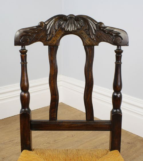 fig 6. Set of 8 Eight French Provincial Beech & Rush Spindle Back Kitchen Dining Chairs (Circa 1900)