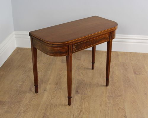 fig 1. Regency Inlaid Figured Mahogany D End Tea Table (Circa 1800 - 1830)