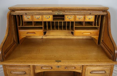 fig 2. 4ft 2” Victorian Oak Roll Top Pedestal Desk (Circa 1880)