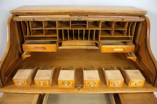fig 3. 4ft 2” Victorian Oak Roll Top Pedestal Desk (Circa 1880)