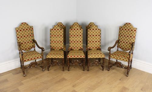 8 French Carolean Revival Walnut Upholstered Dining Chairs (Circa 1860 - 1880)