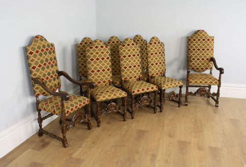 fig 1. 8 French Carolean Revival Walnut Upholstered Dining chairs (Circa 1860 - 1880)
