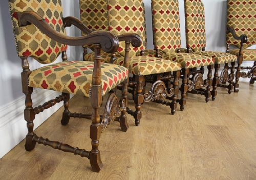 fig 2. 8 French Carolean Revival Walnut Upholstered Dining chairs (Circa 1860 - 1880)