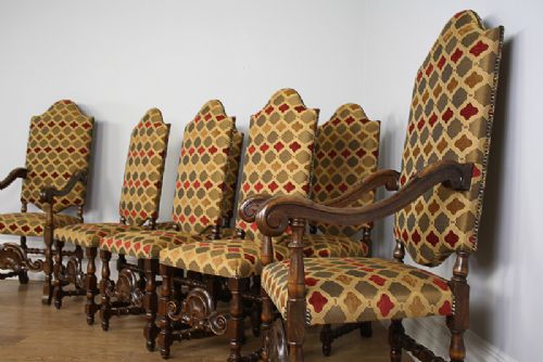 fig 3. 8 French Carolean Revival Walnut Upholstered Dining chairs (Circa 1860 - 1880)