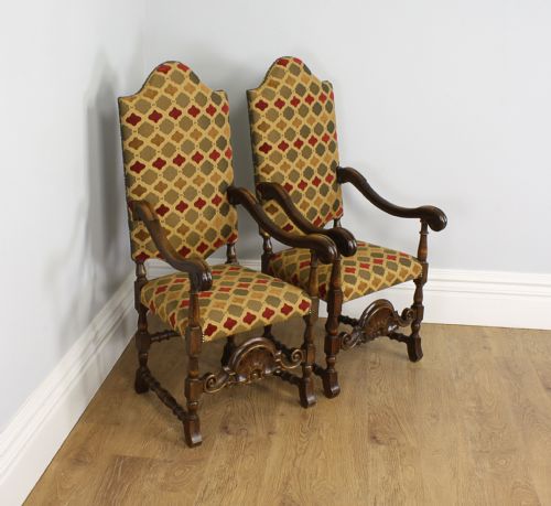fig 4. 8 French Carolean Revival Walnut Upholstered Dining chairs (Circa 1860 - 1880)