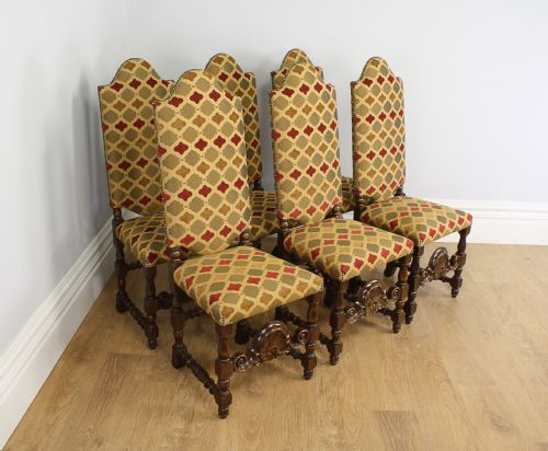 fig 5. 8 French Carolean Revival Walnut Upholstered Dining chairs (Circa 1860 - 1880)
