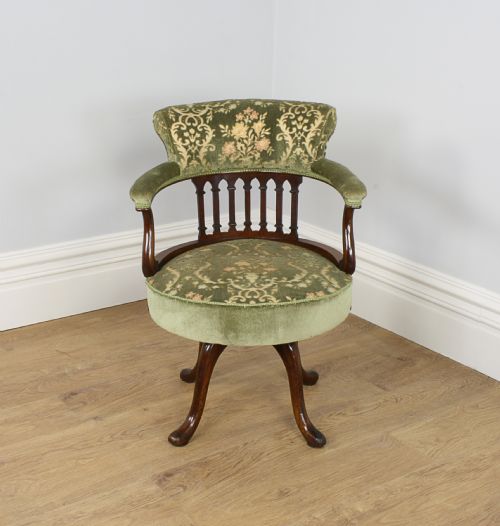 Victorian Mahogany Upholstered Revolving Office Armchair (Circa 1860 - 1890)