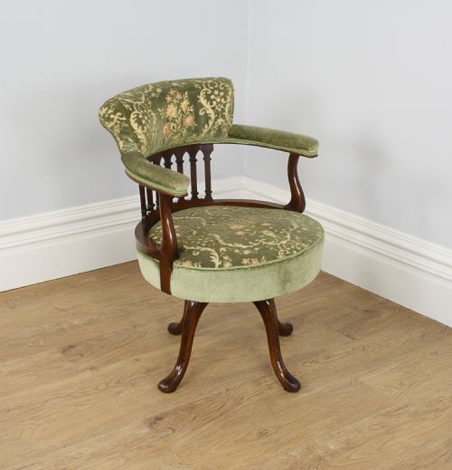 fig 1. Victorian Mahogany Upholstered Revolving Office Armchair (Circa 1860 - 1890)